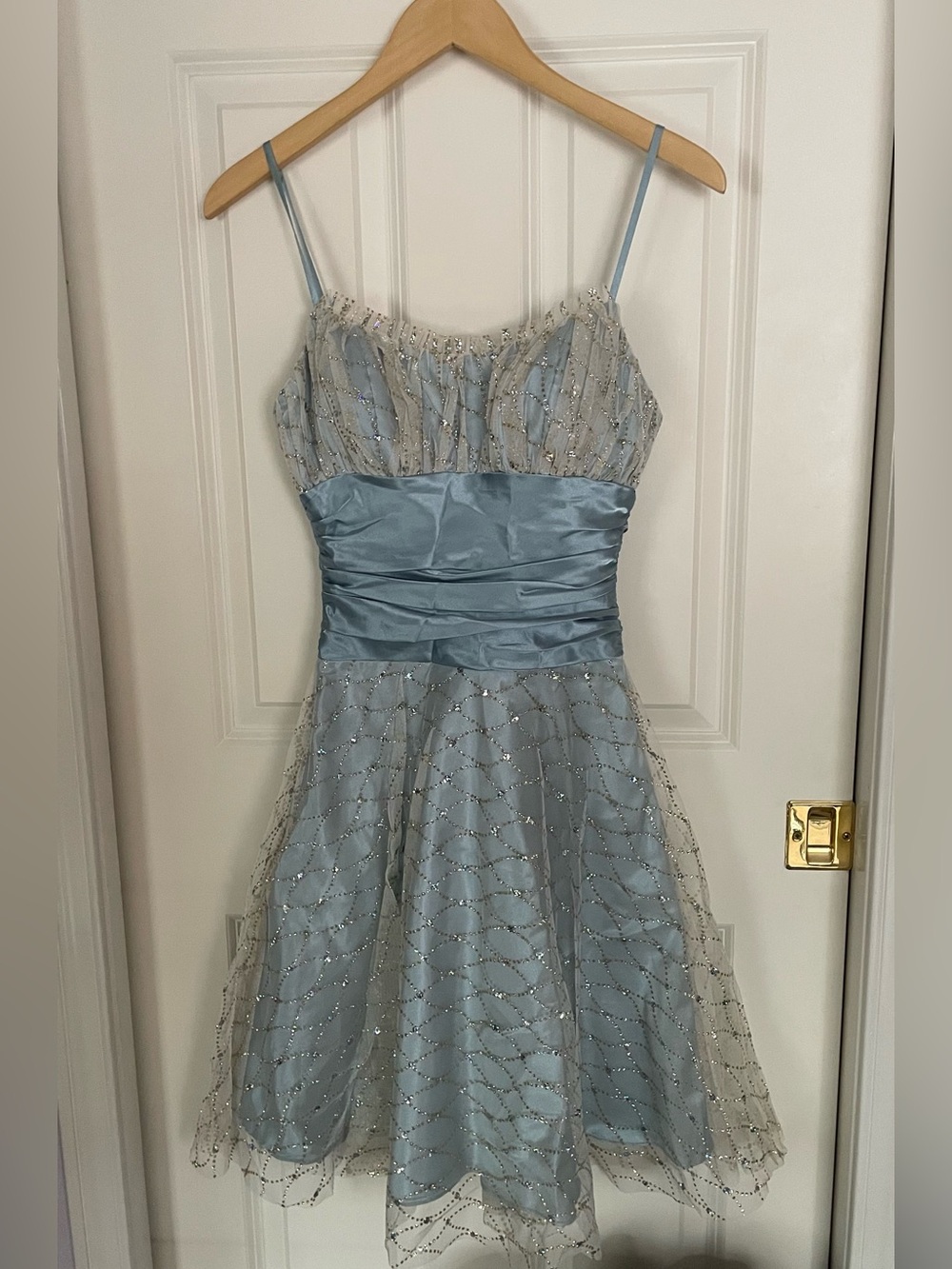 Morgan & Co. Icy Blue Glitter Tulle Party Dress Size 3/4